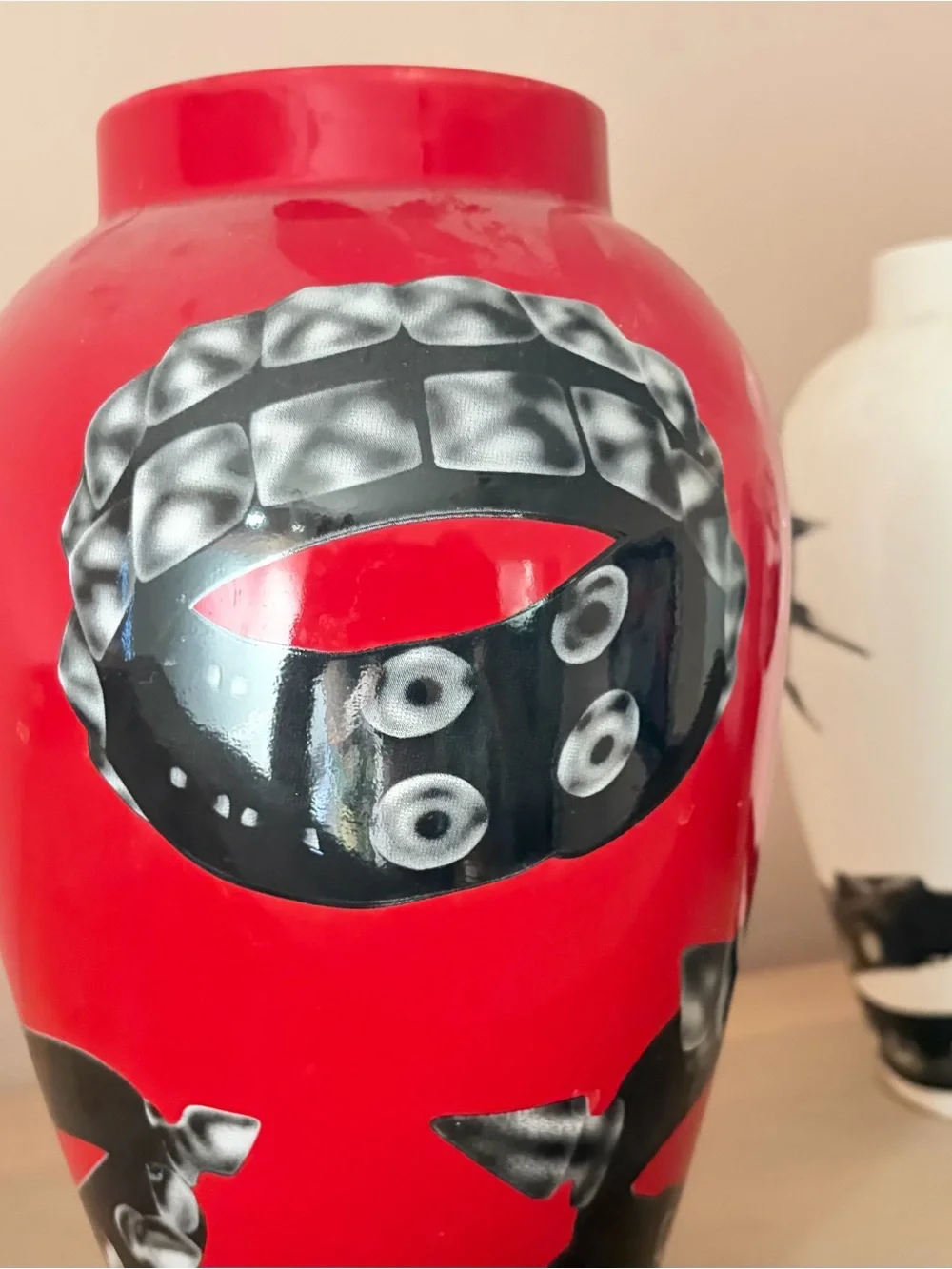 Supreme Red and White Ceramic Vases with studded collar print